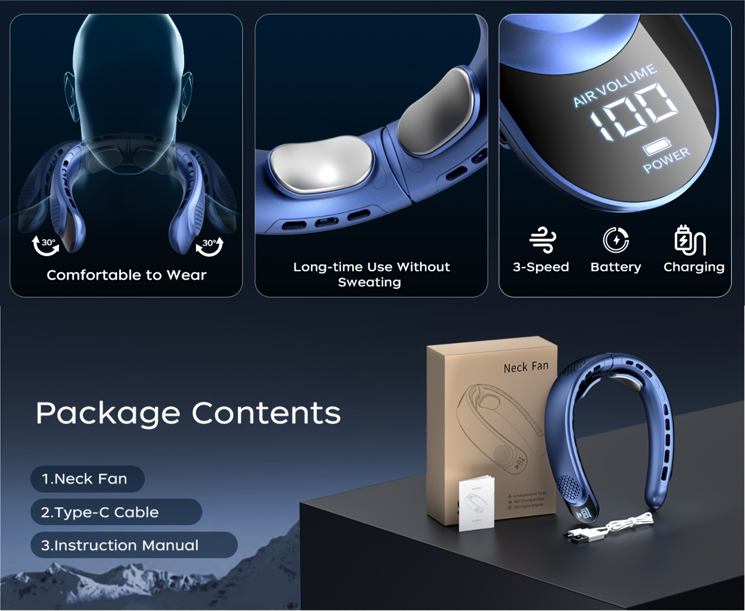 Advanced Wearable Neck Fan Pro - 360° Surround Cooling Technology, 3 Wind Modes (Natural/Turbo/Sleep), Real-Time LED Display for Battery & Speed, Ergonomic Flexible Neckband, No-Blade Safe Design, Perfect for Travel & Daily Use.