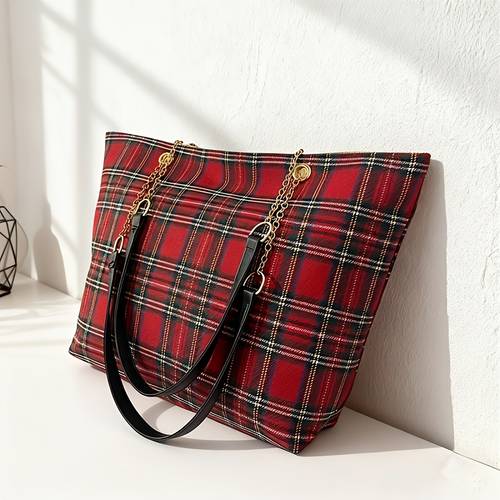 item picture vintage british style red large capacity tote bag with metal chain and strap fashionable versatile womens shoulder bag