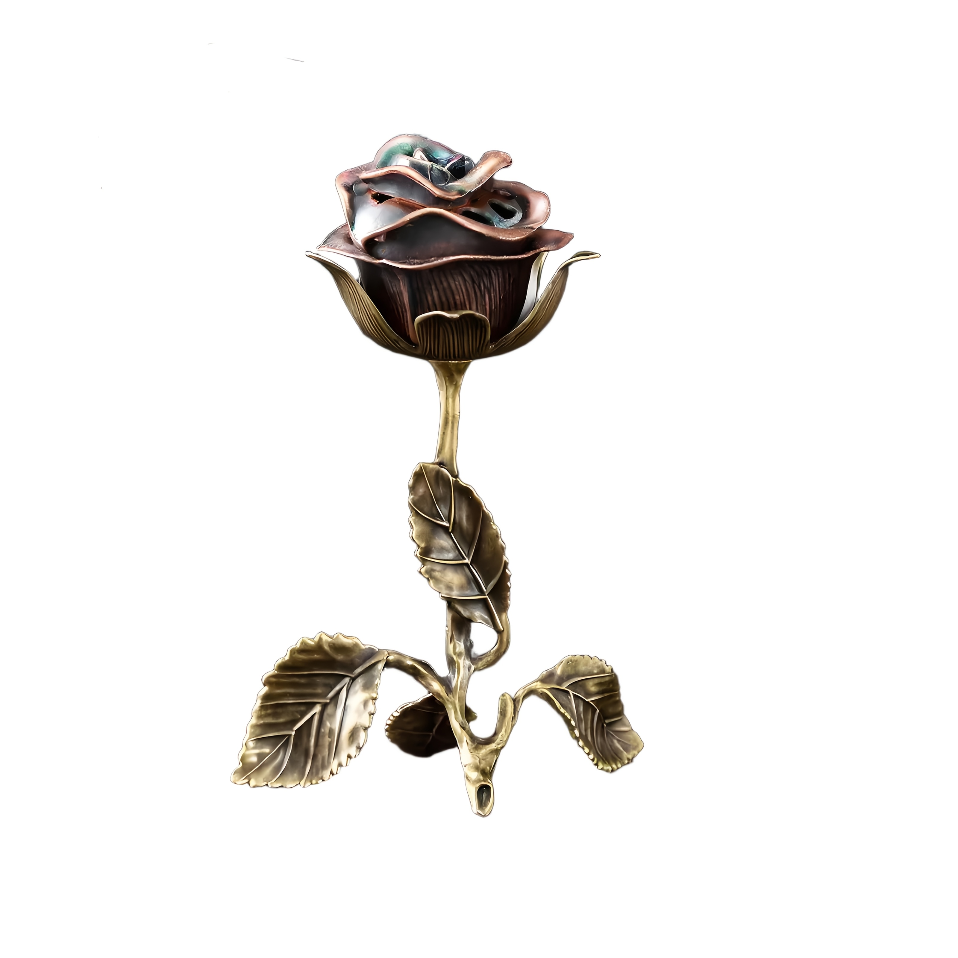 E-shop Handgefertigter Metall-Rosen-Räucherständer - Realistisches 5-Blütenblatt-Blatt-Design in Schwarz & Gold, Langlebiger Legierungs-Räucherständer