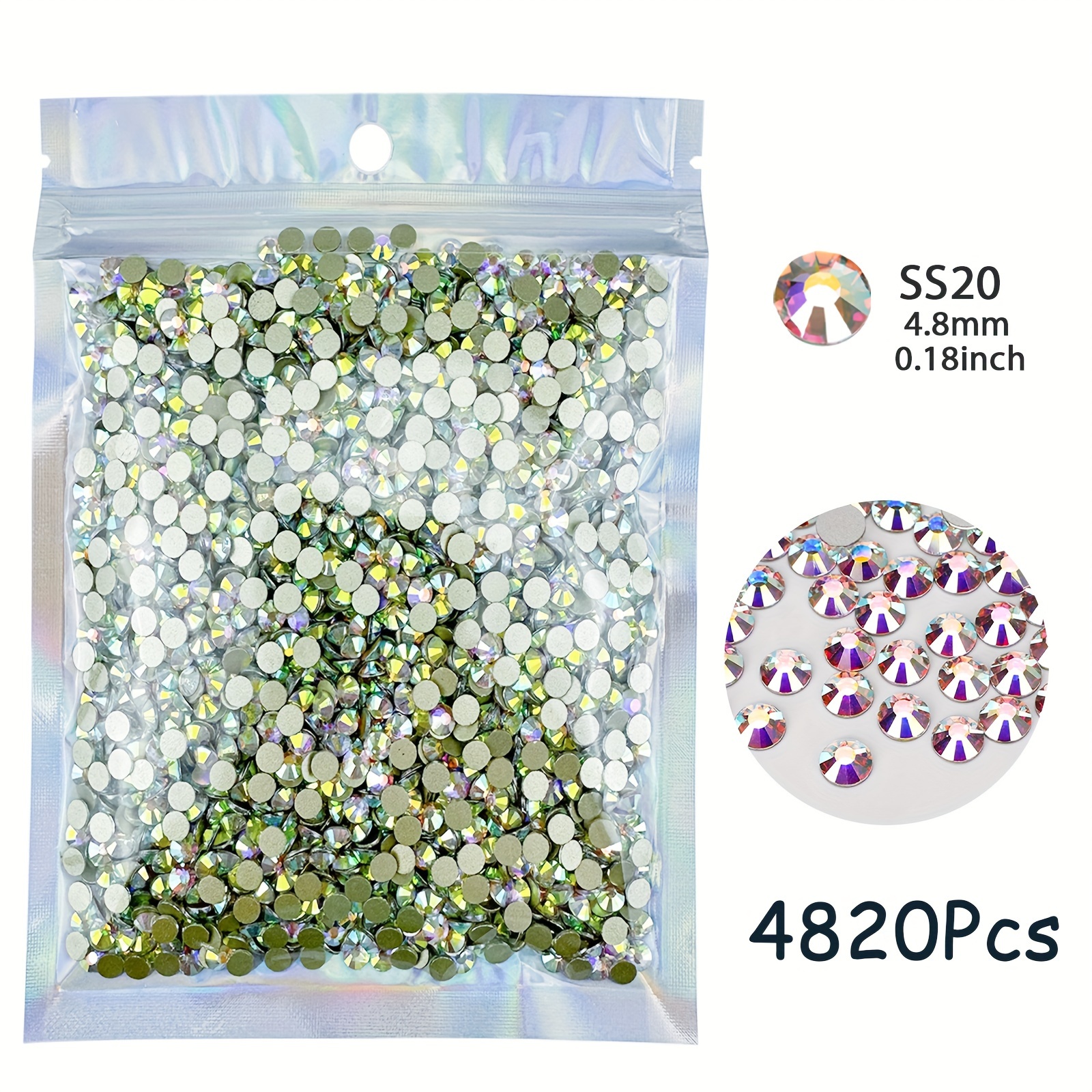 E-shop 4820 Stück Flachrücken Strasssteine, 4.8mm Kristall AB Edelsteine für Nägel, Tanzbekleidung, Kleidung & Schuh DIY - Geruchlose Basteljuwelen