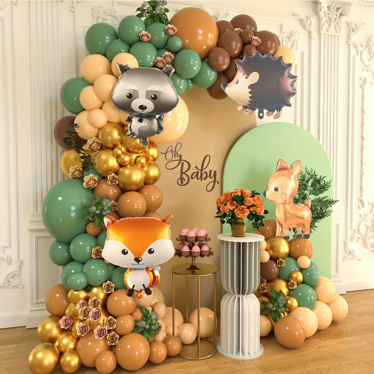 

119pcs Woodland Animal Themed Party Balloons Set With Fox, Hedgehog, Deer, Raccoon Foil Balloons - Christmas, Halloween, Birthday Party Universal Decor Kit, Suitable For Ages 14+