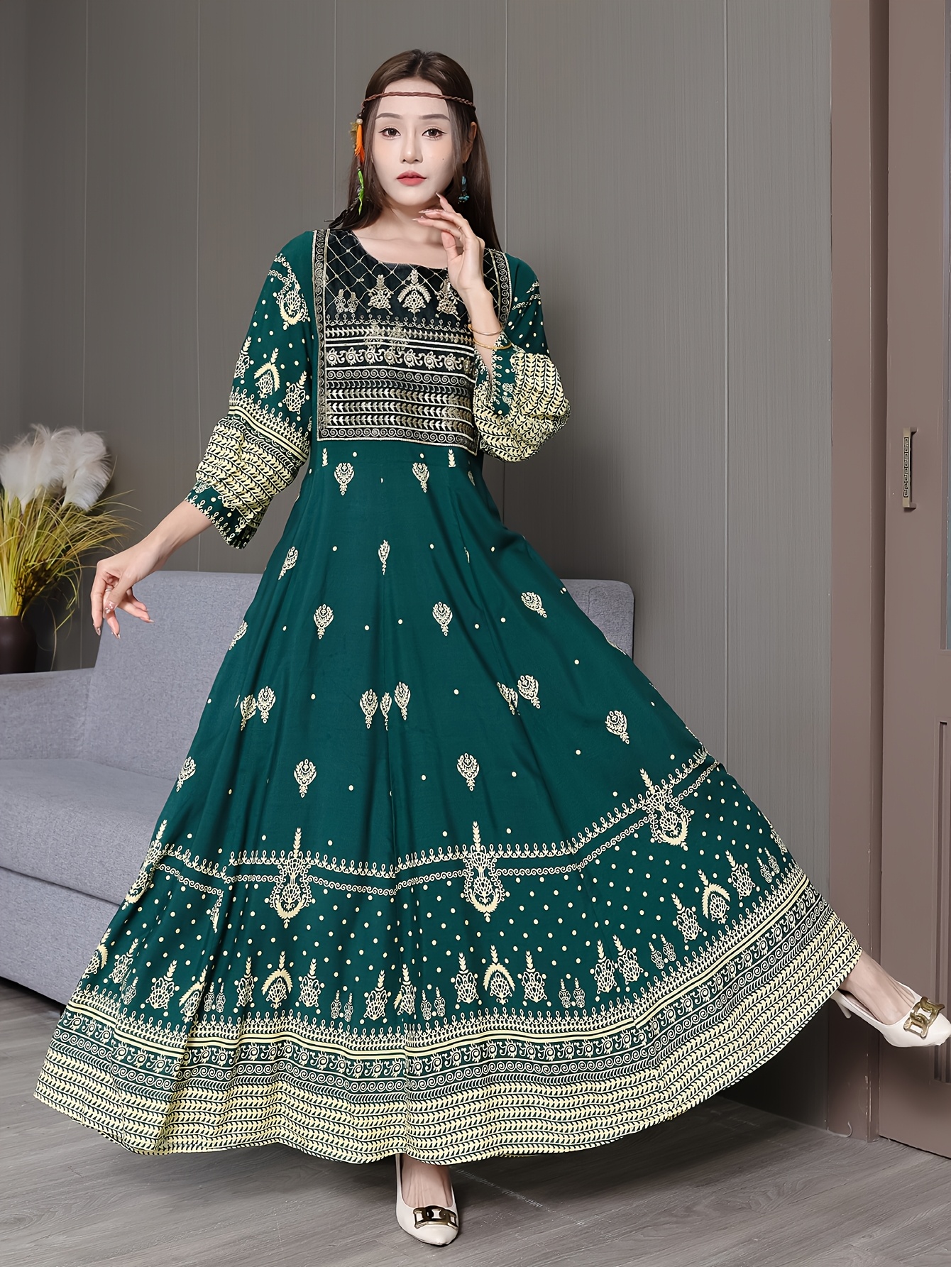olive green bohemian dress Green - dresses