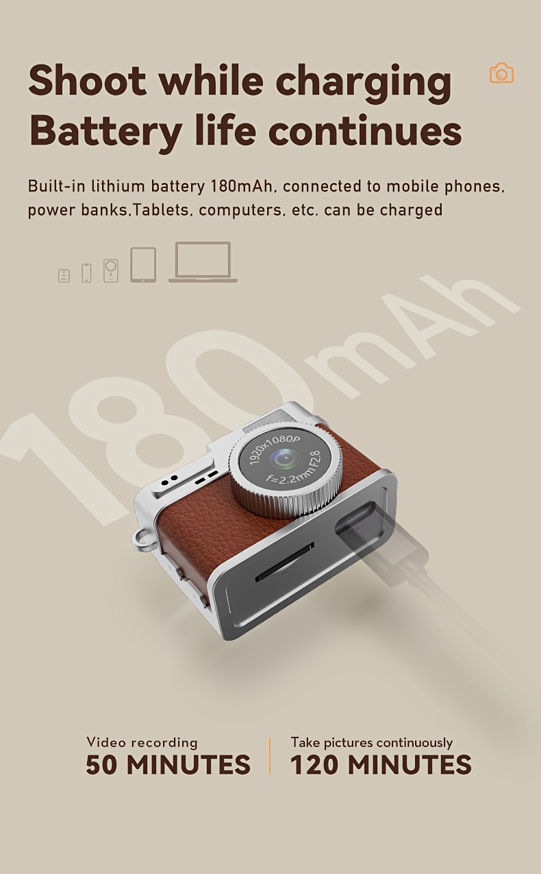 mini fotocamera digitale fotografica subminiatura videocamera per registrazione fotocamere per fotografia senza scheda di memoria mini fotocamera indossabile retro: registrazione video hd 1080p Dettagli dell'articolo 3