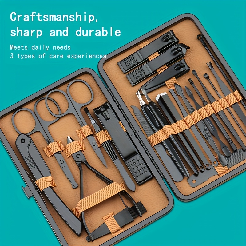 7 16 24 brown series nail care set stainless and trimming tools with a portable and elegant storage box suitable for hand and face care an essential travel nail care kit Product details 2