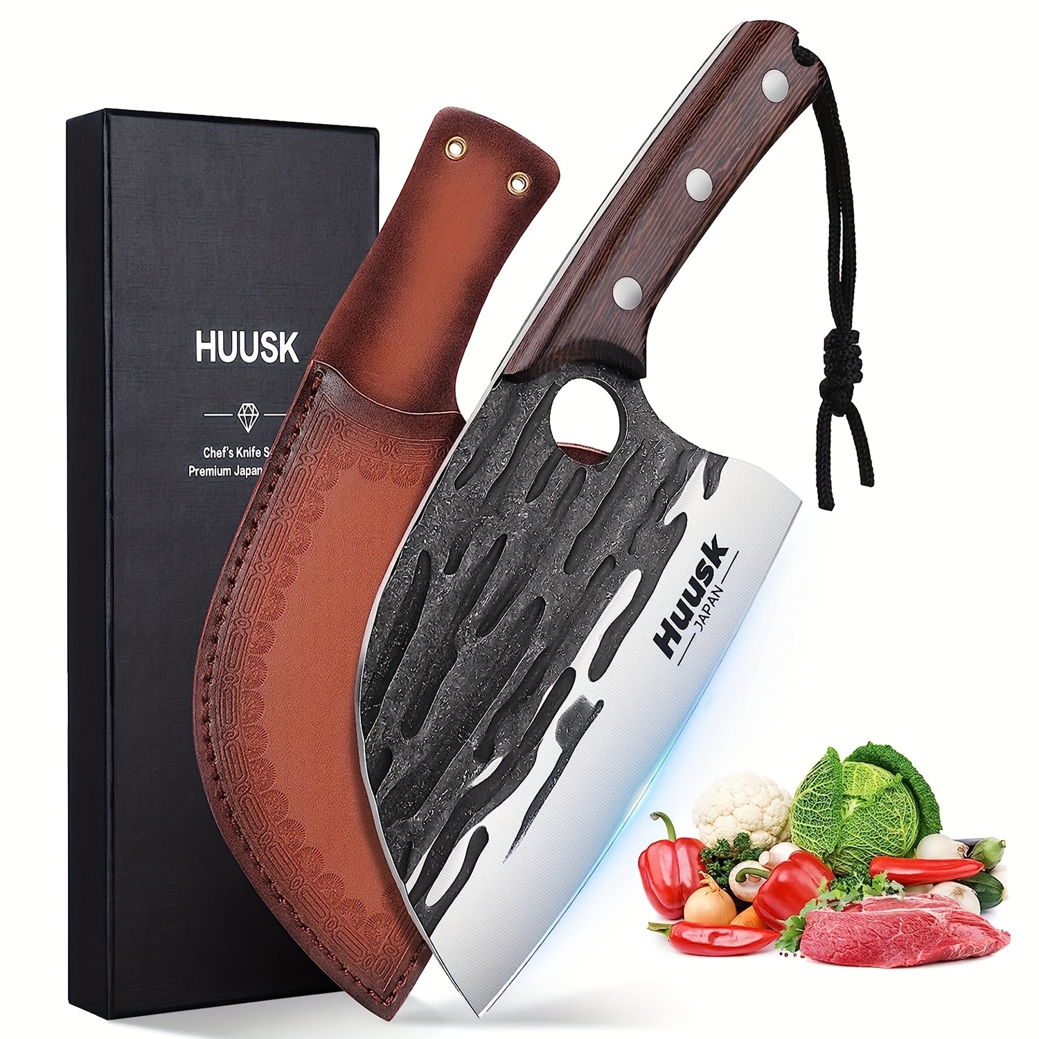 

Huusk Japan Knives, Upgraded Serbian Chef Knife Japanese Meat Knife For Meat Cutting Butcher Knife With Sheath Full Tang Kitchen Chopping Knife For Home, Outdoor Cooking, Camping