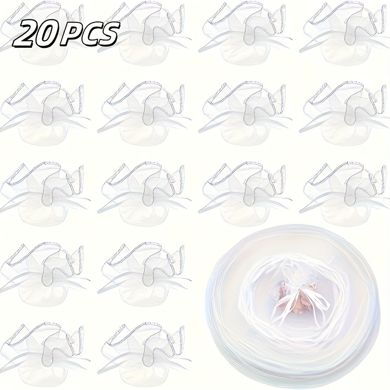 TEMU 20pcs Elegant White Chiffon Gift Bags With Sequin Drawstring - Durable Polyester, Perfect For Birthdays, Weddings, And Baptisms | Round Jewelry