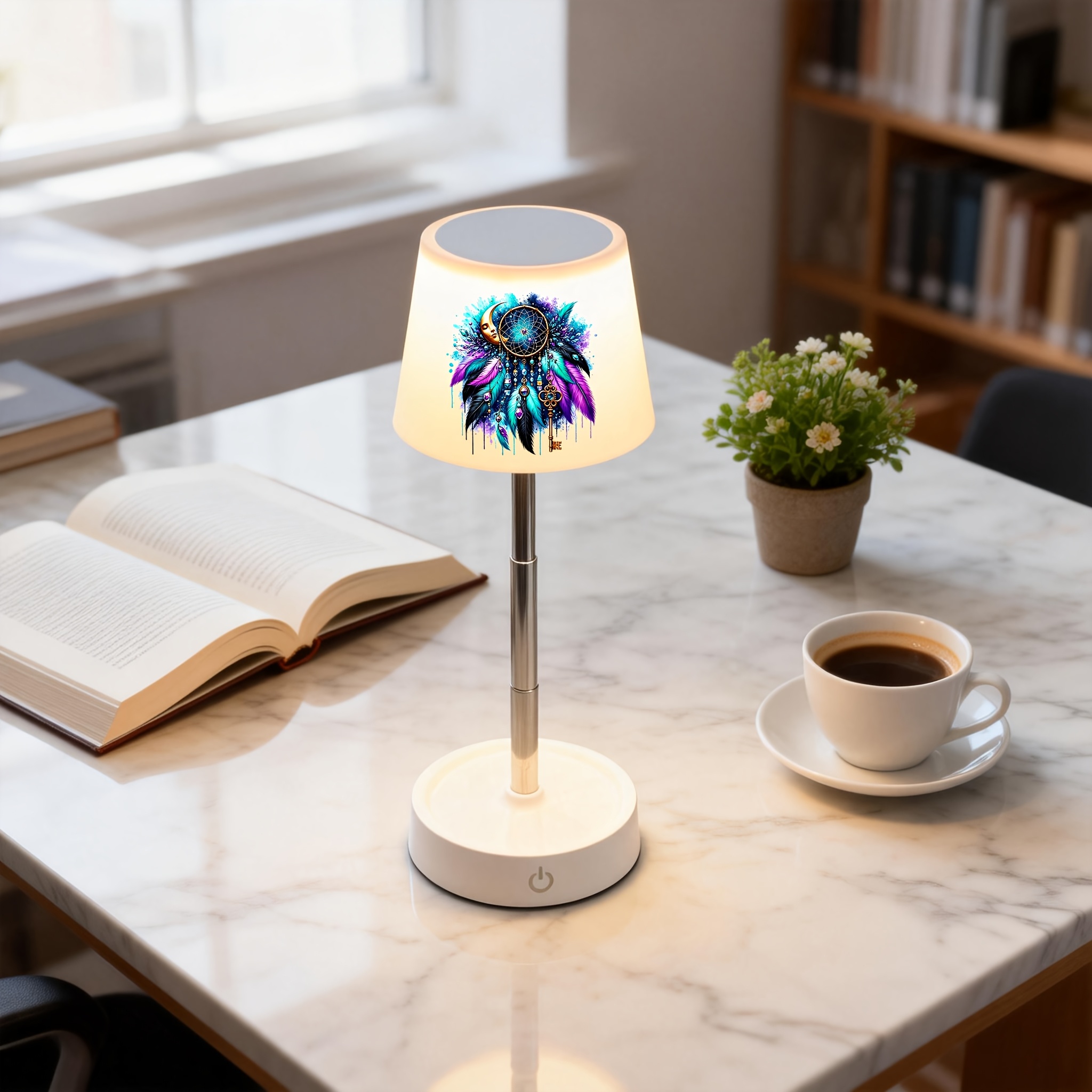 Star Feather Gem Vintage Key Boho Pattern Desk Lamp
