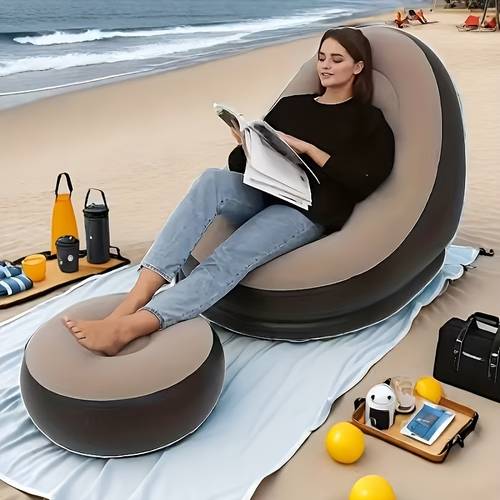 adult inflatable recliner sofa with stool heavy duty portable folding space saving indoor outdoor lounge chair 2pcs outdoor inflatable sofa set with plush chair stool portable inflatable pump included