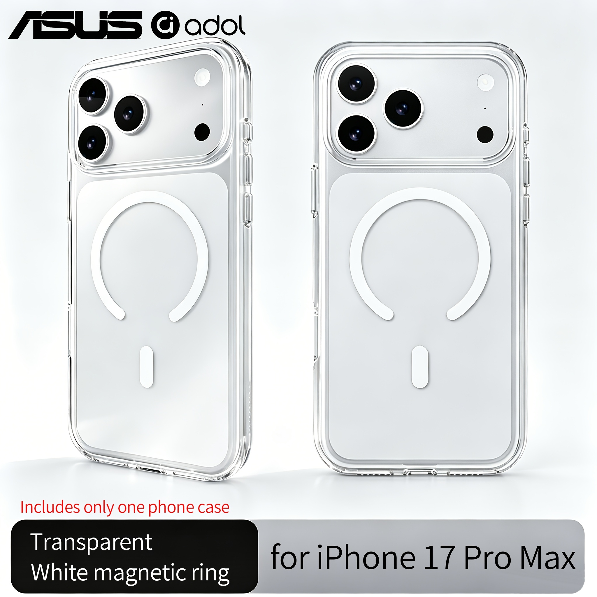 TEMU Phone Case - Asus Adol For Iphone 17 Pro/ For Iphone 17 Pro Max, Magnetic Charging Case, Transparent, Ultra-thin, Full-coverage Drop-proof Case,