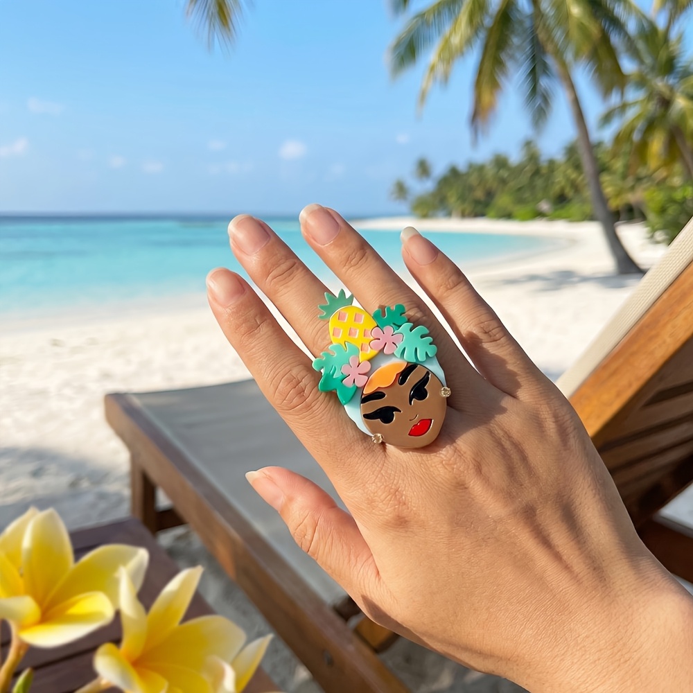 4-Color Pineapple Beauty Head Open Ring, Tropical Style