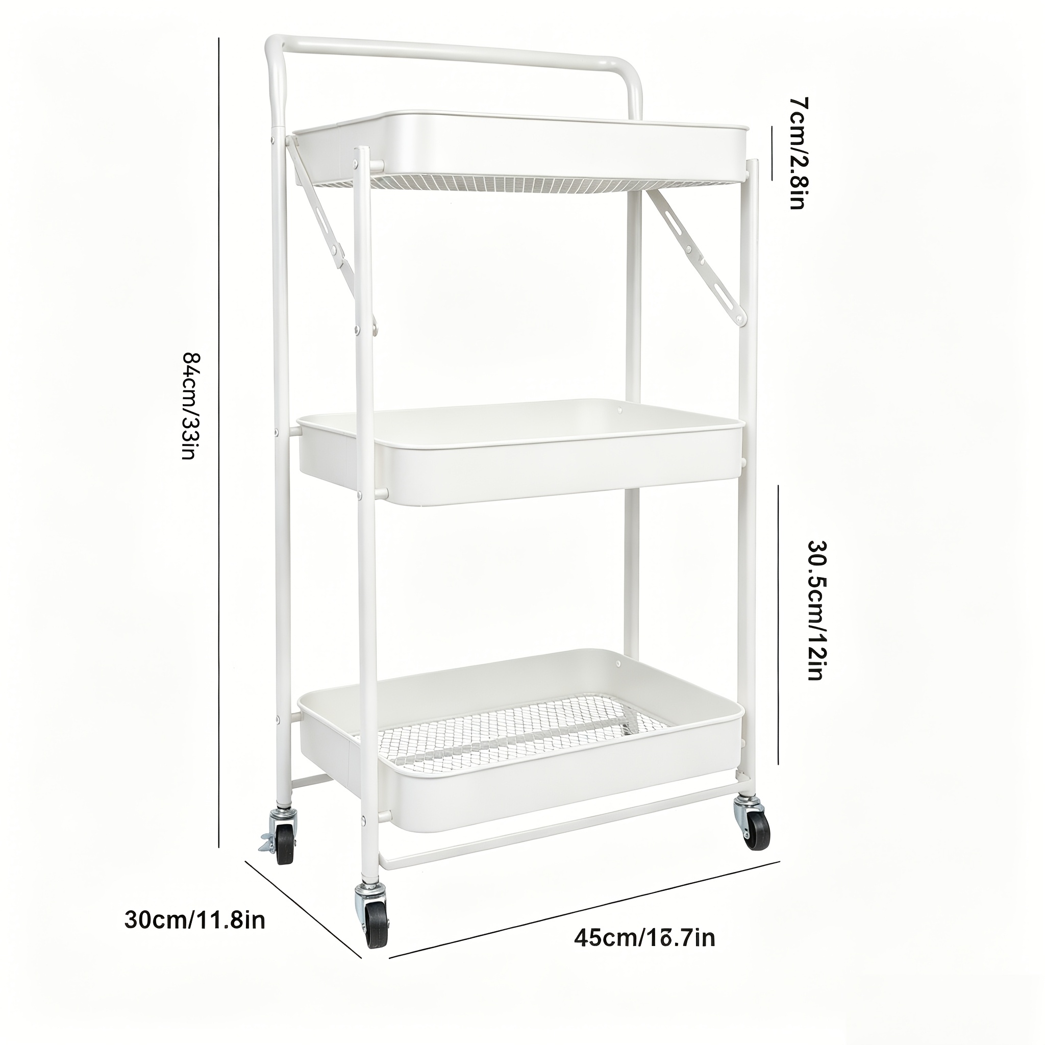 TEMU 1/2pcs Foldable 3-tier Rolling Plastic Utility Cart Shelf, In Black And White, Suitable For Storing Snacks, Daily Necessities, Cosmetics,