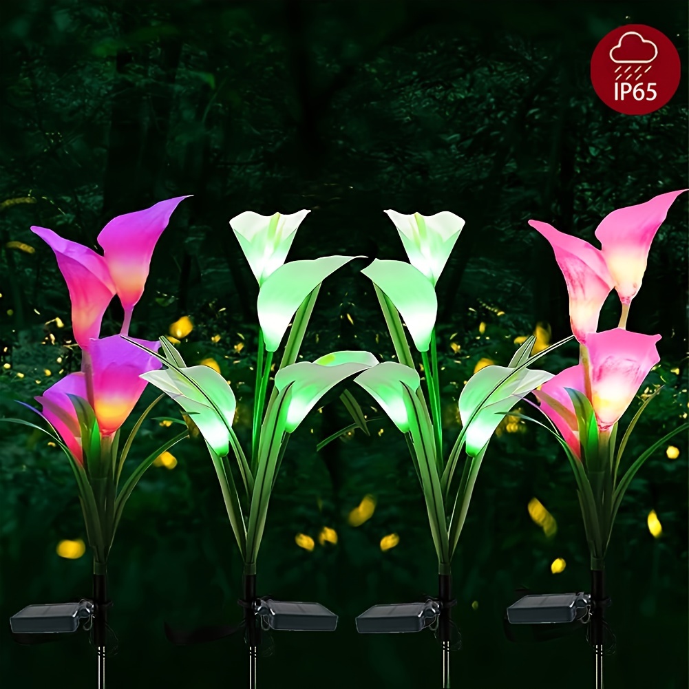 

4pcs Solar Flower Lights, 7 Colors Changing Horseshoe Lotus Flower Lights, Solar Garden Lights, Led Lily Solar Lights For Yard, Lawn, Garden, Yard Decor