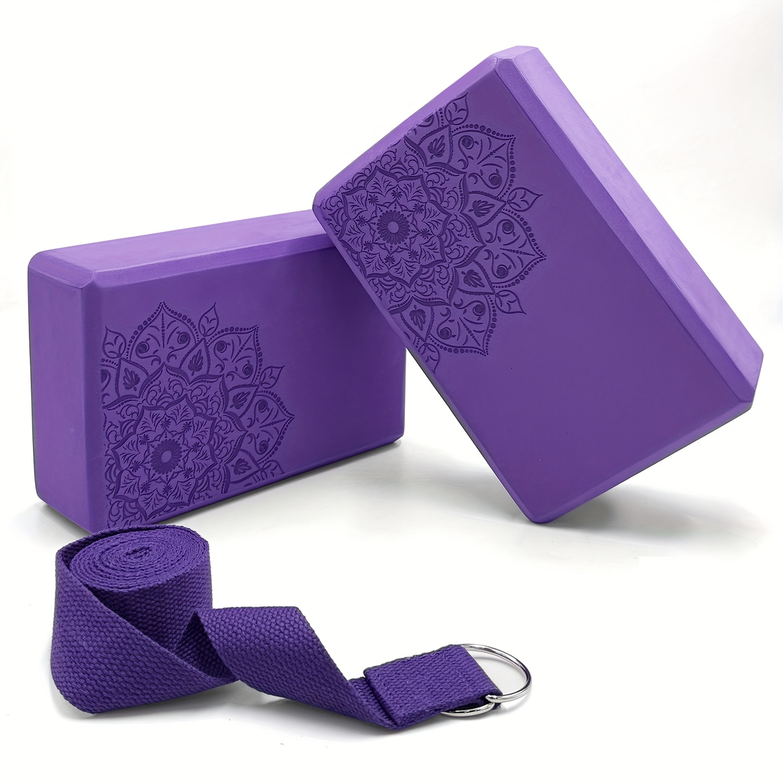 Eva Yoga Brick Set 3in 1, 2 Yoga Bricks, Stretch Belt, Yoga Pilates Fitness Practice Aids Set
