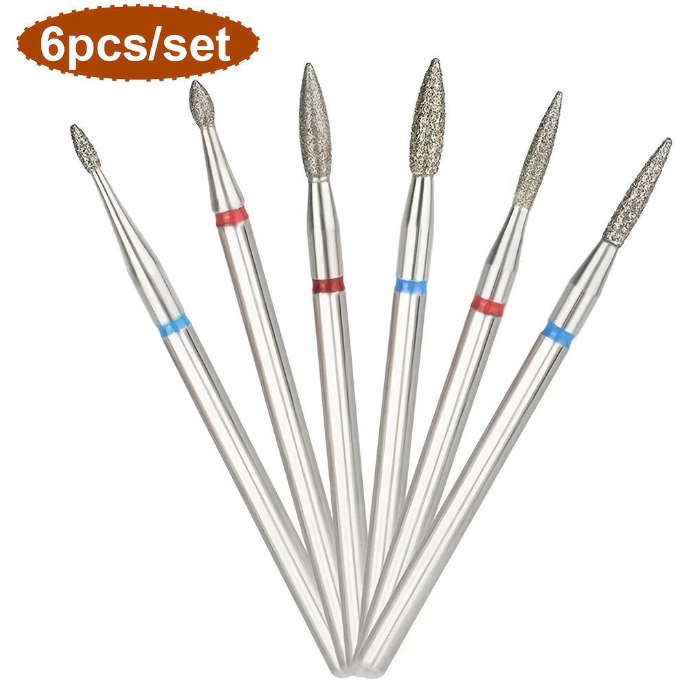 6pcs Of Diamond Sanding Nail Drill Bits, Designed For Cuticle Removal And Nail Polishing.