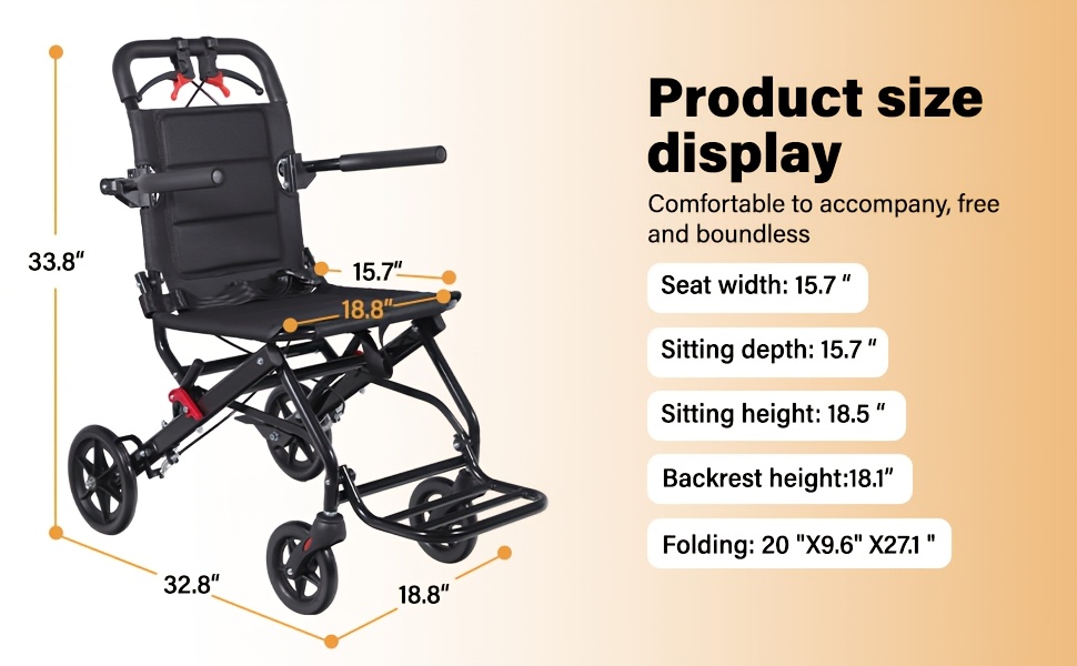 Wheelchairs for Adults Lightweight Foldable Ultra Lightweight Transport Wheelchair, Portable Folding Transfer Chair for Seniors, Adolescents And Children, Narrow Wheelchair for Tight Spaces OR Travel