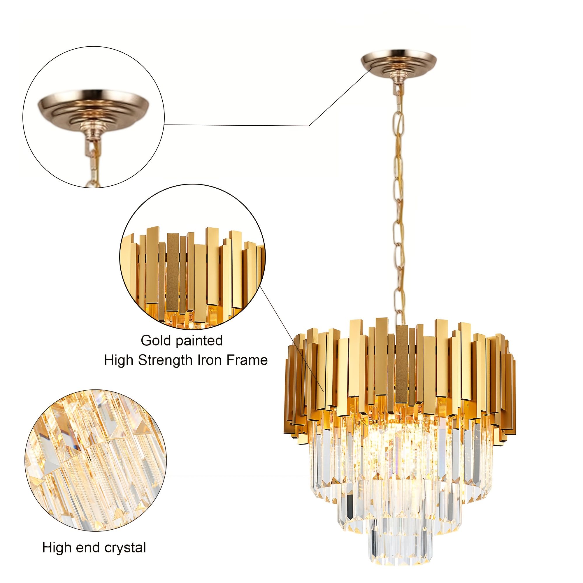 Round Layer Shining Crystal Ceiling Chandelier Lamp With 3 Color Lighting Pendant Light Fixture - - 40191794