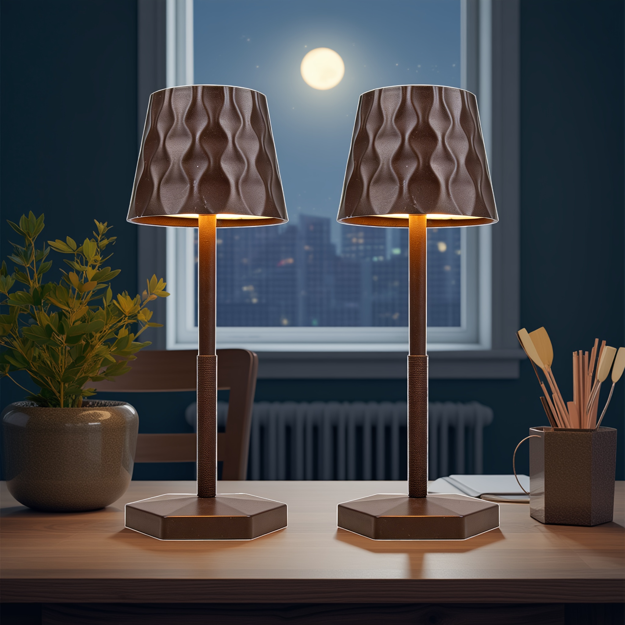 2pcs Modern Minimalist Wave Pattern High Pole Table Lamp, USB Charging