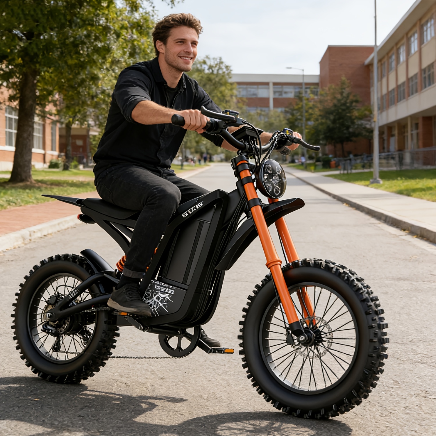 electric bike for adults 749w   motor 27 9mph   48v 25a removable battery up to 75 miles long   headlight taillight 16 tire off road e bike Product details 0