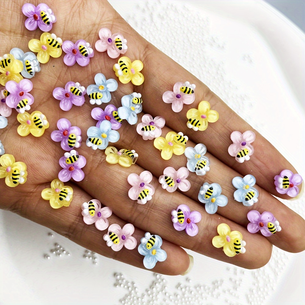 

40 Pièces de Décorations d'Art de Mixtes de d' et de Fleurs, Charmes de 3D Mignons d'Abeille et de , de Rhinestones Plates Manicure DIY