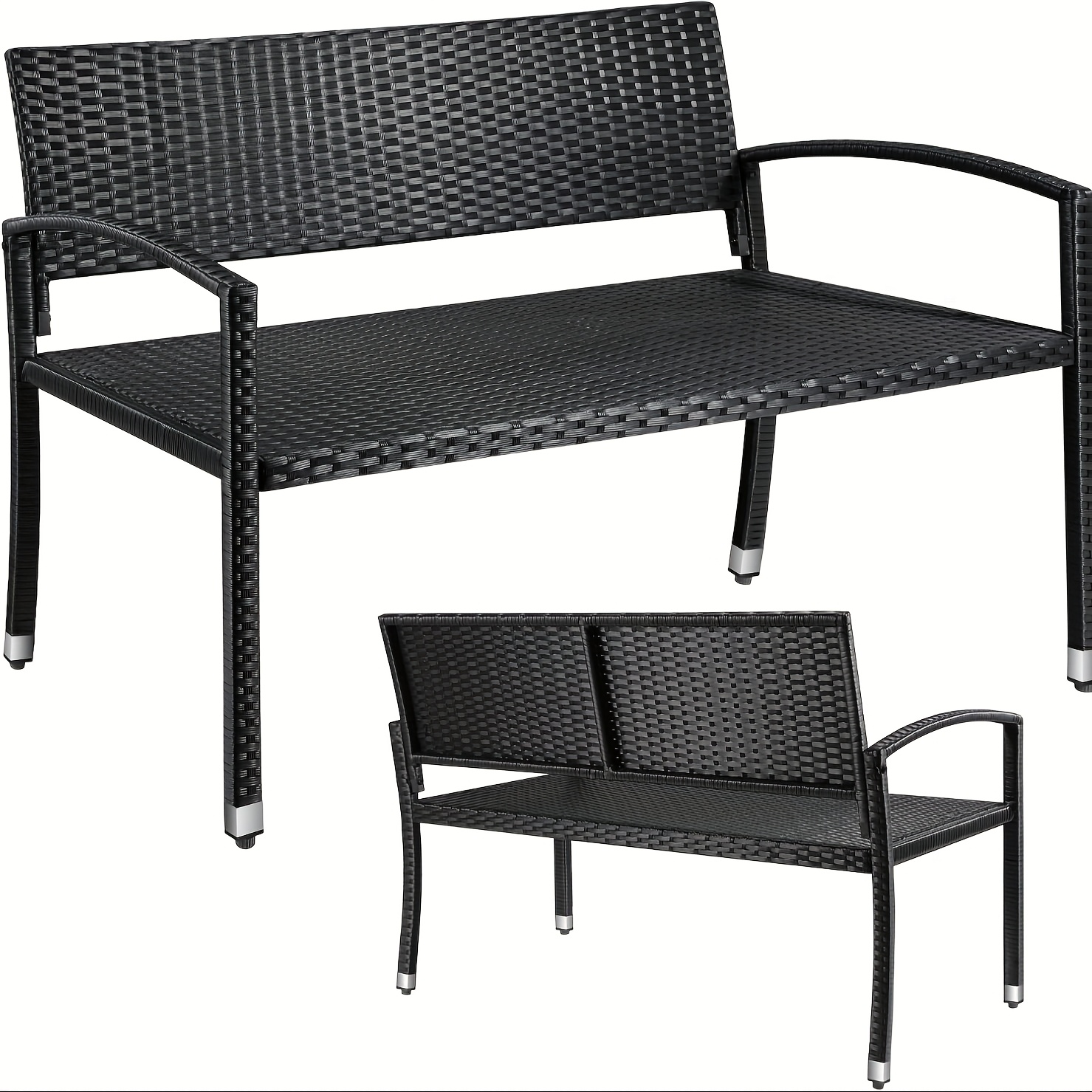 TEMU Outdoor Leisure Bench, Garden Bench, Polyrattan Bench Weatherproof, 2 Seater Garden Bench With Backrest, , 320kg Load Capacity, 122x60x85cm,