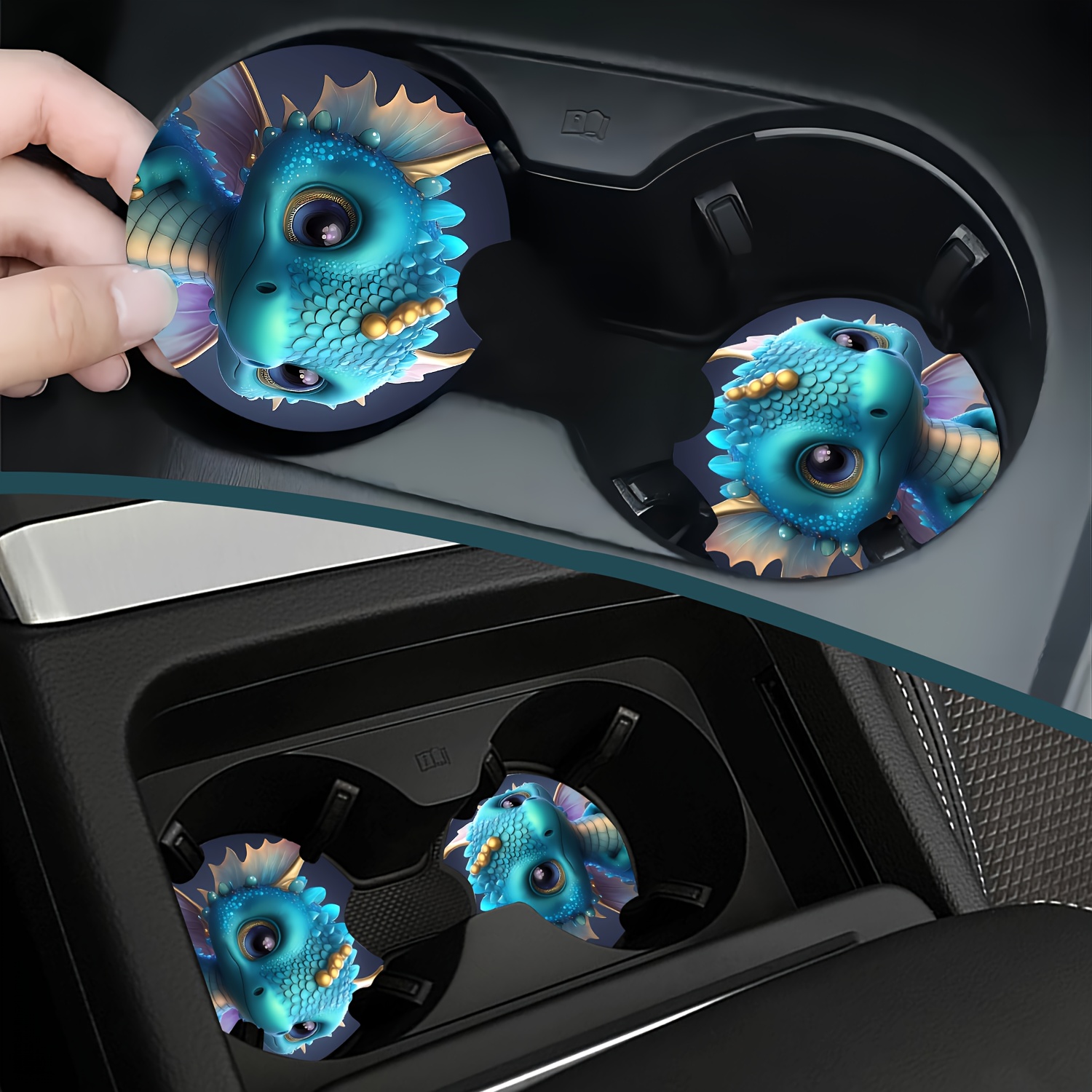 2Pcs Car Cup Holder Coasters For Women Interior Rainbow