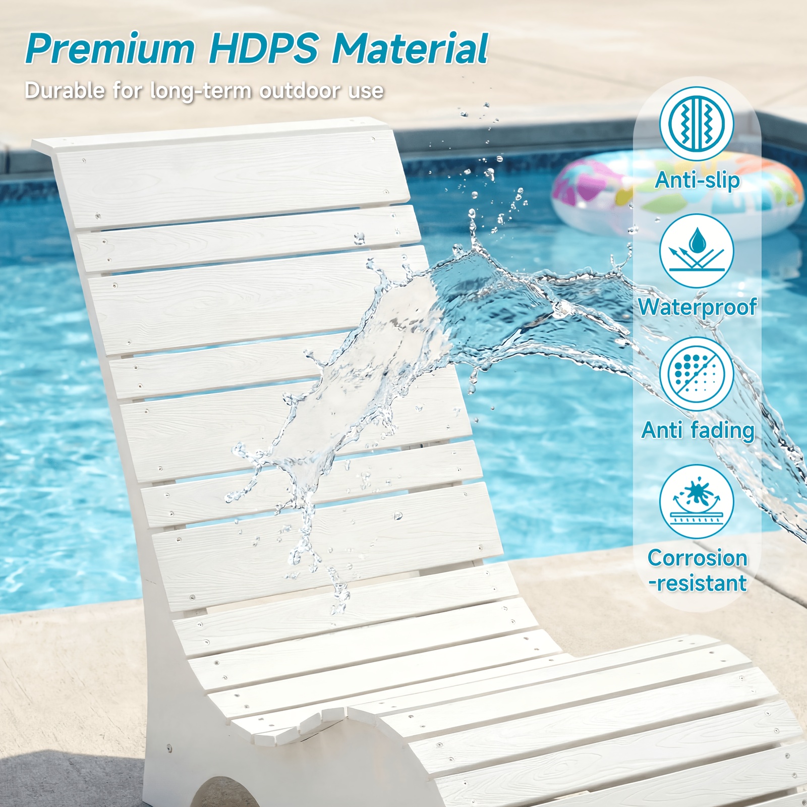 HDPS Pool Lounge Chairs Outdoor Set Of 2, All Weather Chaise Chairs Up to 7 Inches Of Water, Lounge Chair Outdoor, Fade-Resistant Pool Lounger for Deck, Beach, Yard