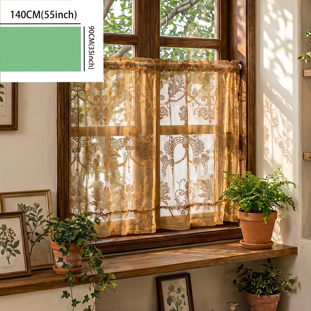 TEMU 1pc French Country & Lace Curtain Panel - Sheer Window Half Curtain With Jacquema/embroidery Suitable For Bedroom Bay Window, Hanging Suitable