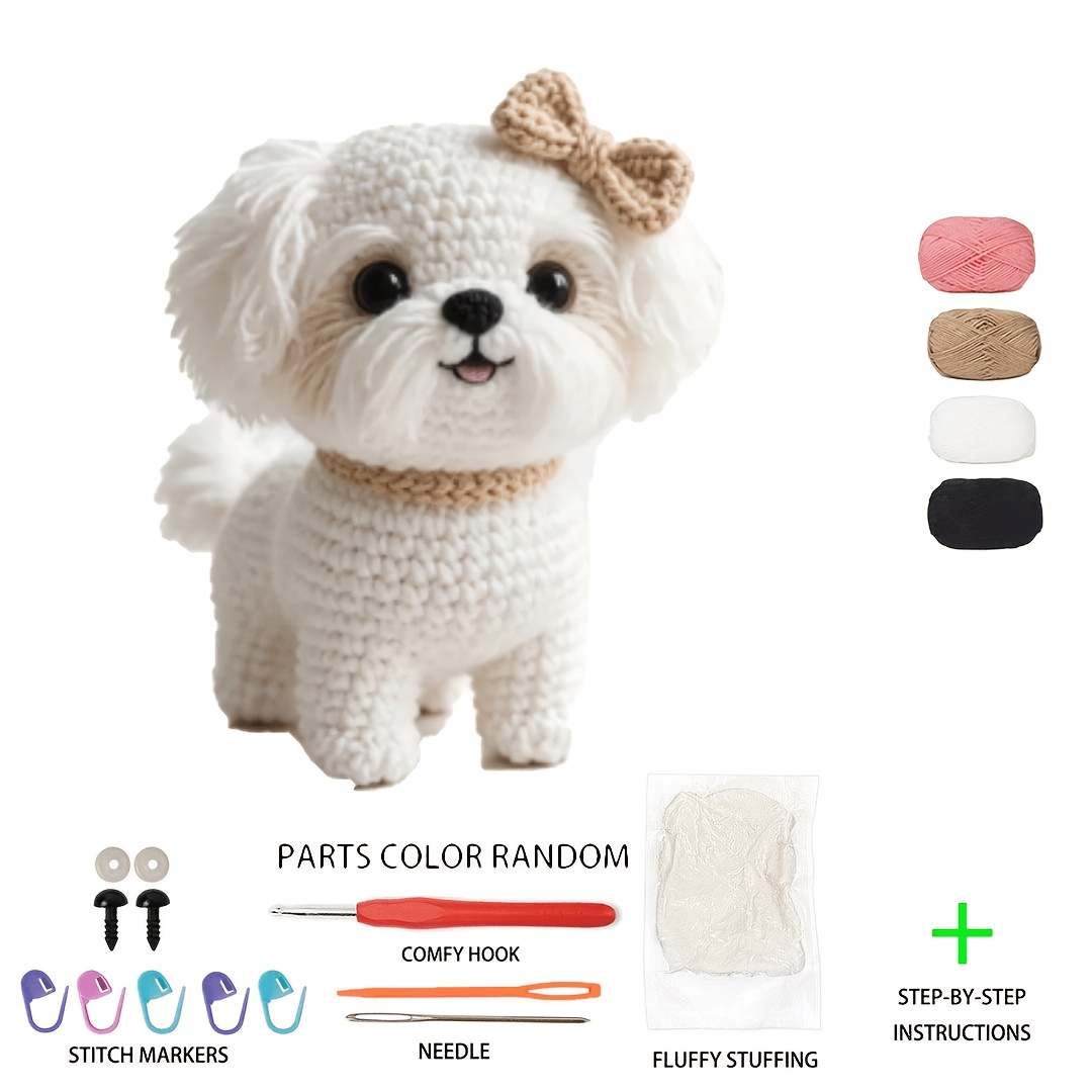 TEMU 1pc Cute Exquisite Maltese Dog Crochet Kit For Beginners- Crochet Amigurumi Kit- Animal Crochet Kit For Adult Beginners- Handmade Crochet For