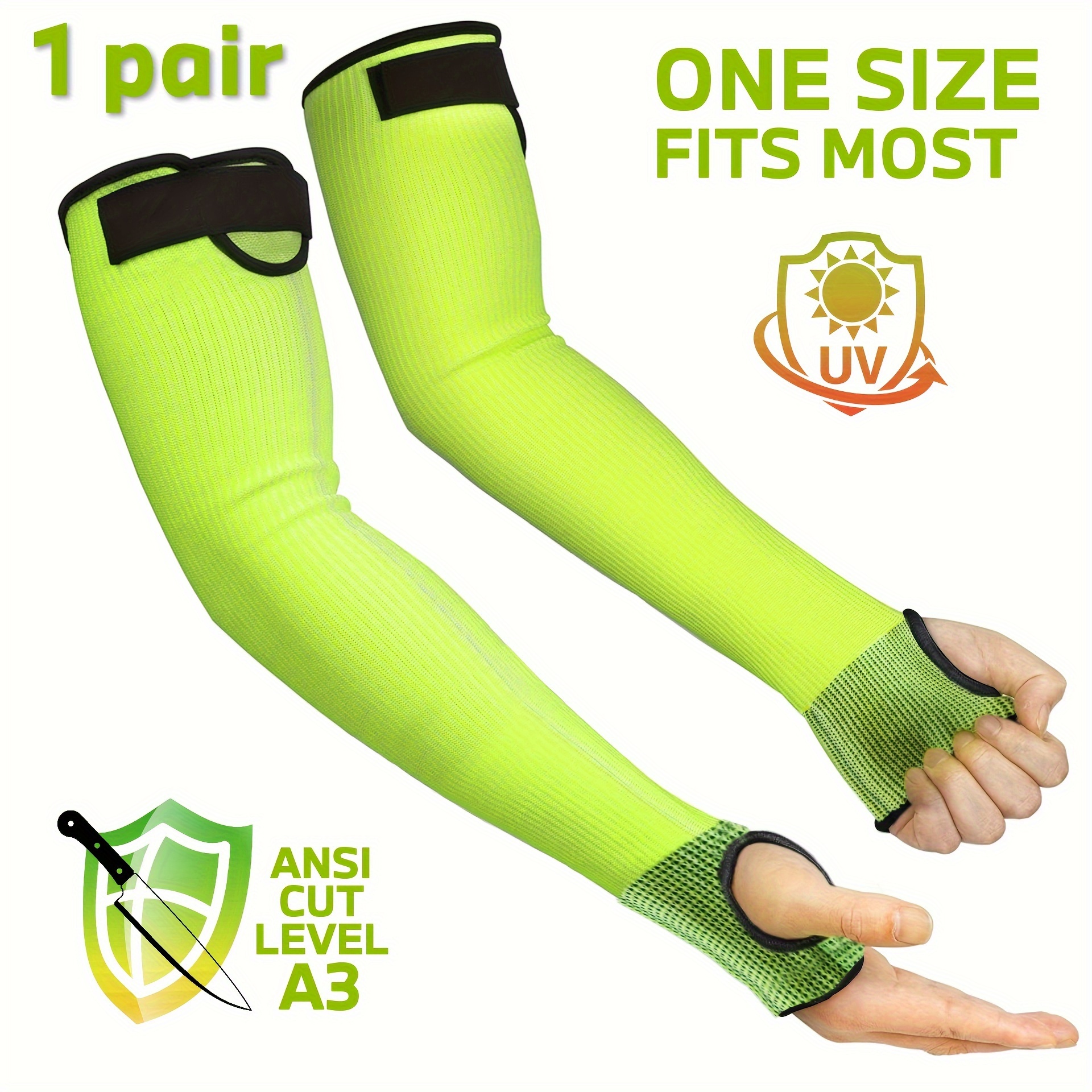 

1 Pair Cut Resistant Sleeves With Hole And Adjustable Hook And Loop, Protective Arm Sleeves For Yard Work, Kitchen, Arm Guards For Biting, Pet Grooming, Gardening Gifts For Women, Green
