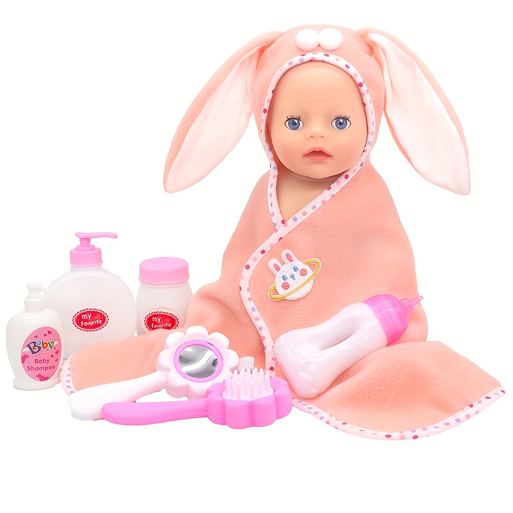 

1-piece Cute Doll Blanket For Newborn Dolls Up To 14 Inches | Soft Polyester Doll Accessory Set For 3-6 | Doll-sized Hooded Towel Wrap With Features | Orange (doll Not Included, Bath Not Included)