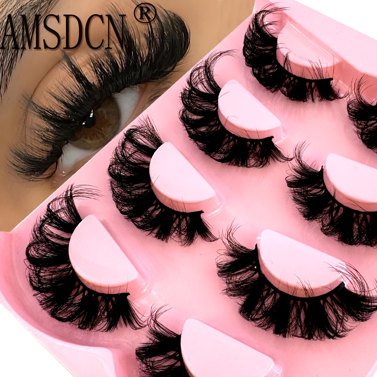 

Amsdcn 4 Pairs Cat Eye 3d Natural False Eyelashes, D- Fluffy & Soft Lashes, Reusable For Beginners, In Pink Foam Holder