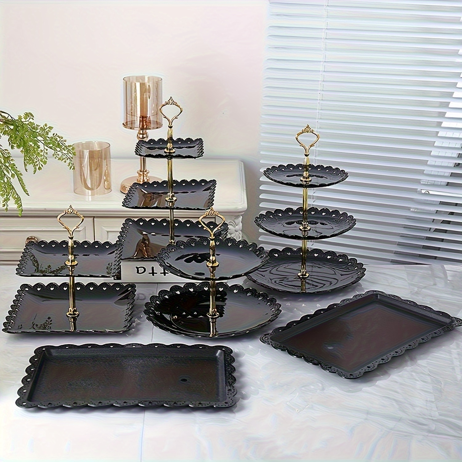 TEMU 6pcs Party Dessert Display Stand, Three-tier Shelf, Two-tier Shelf And Dessert Tray Set. Suitable For Birthdays, Parties