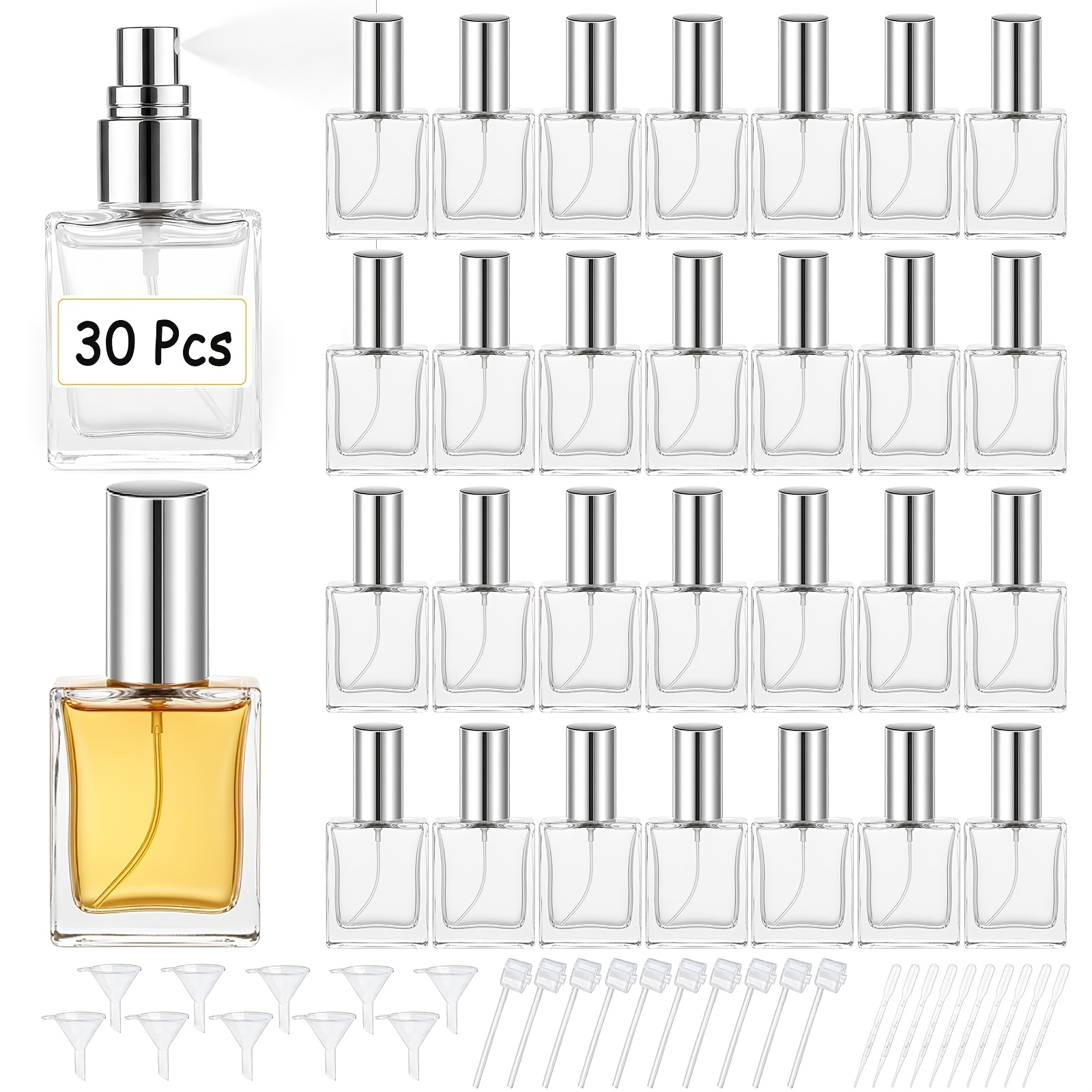 TEMU High-quality 30pcs 15ml Clear Glass Perfume Spray Bottles, Mini Empty Perfume Bottles With Pump Tool, Dropper, And Funnel For Diy Perfume,