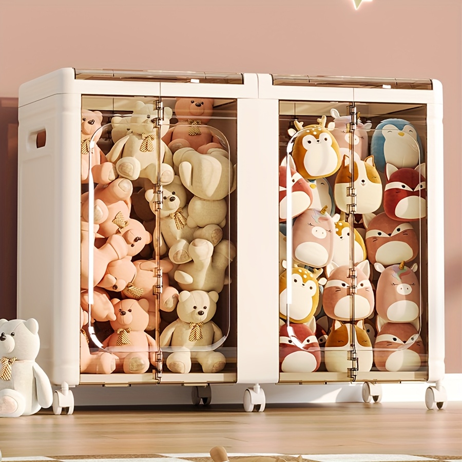 1/2/3pcs Transparent Foldable Storage Boxes with Lids Large Capacity  Organizer for Plush Toys, Plastic Closet for Toy Storage and Organ