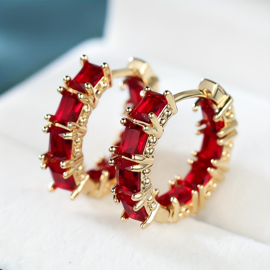 

Elegant Red Cubic Zirconia Hoop Earrings For Women - Hypoallergenic, Lightweight Fashion Jewelry Parties & Gifts