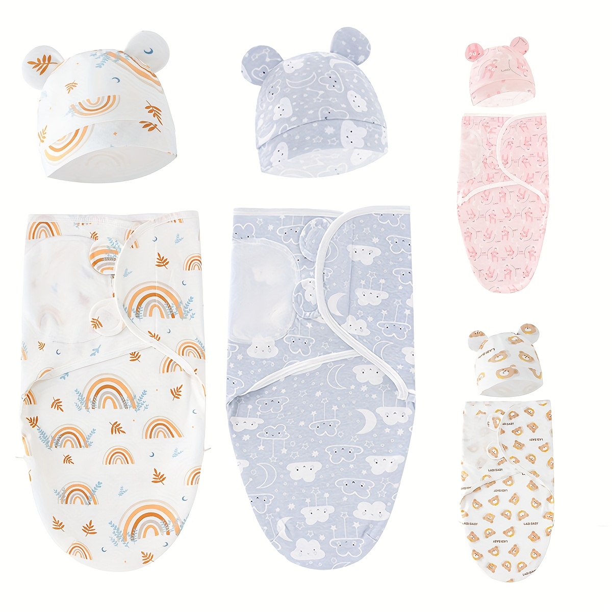 

A Set Of Newborn Swaddle Blankets And Hats Suitable For Boys And Girls Aged 0-6 Months, For Use In Hospitals And At Home, Including Baby Blankets And Wraps.