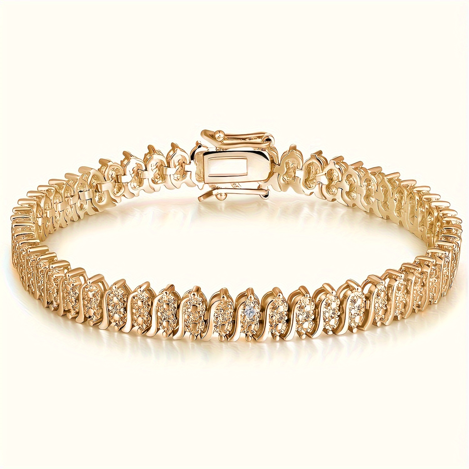 

1 Pc Exquisite Tennis Chain Design Bracelet Copper 18k Gold Plated Jewelry Zircon Inlaid Vintage Bohemian Style For Women Wedding Hand Decor