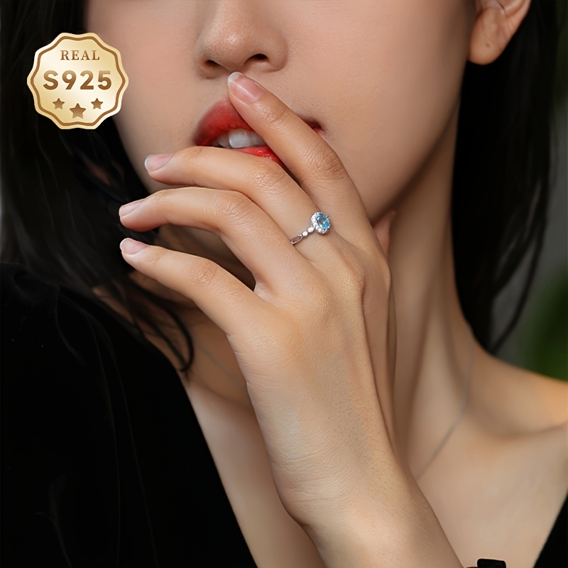 S925 Topaz Open Ring, Adjustable Women's Ring