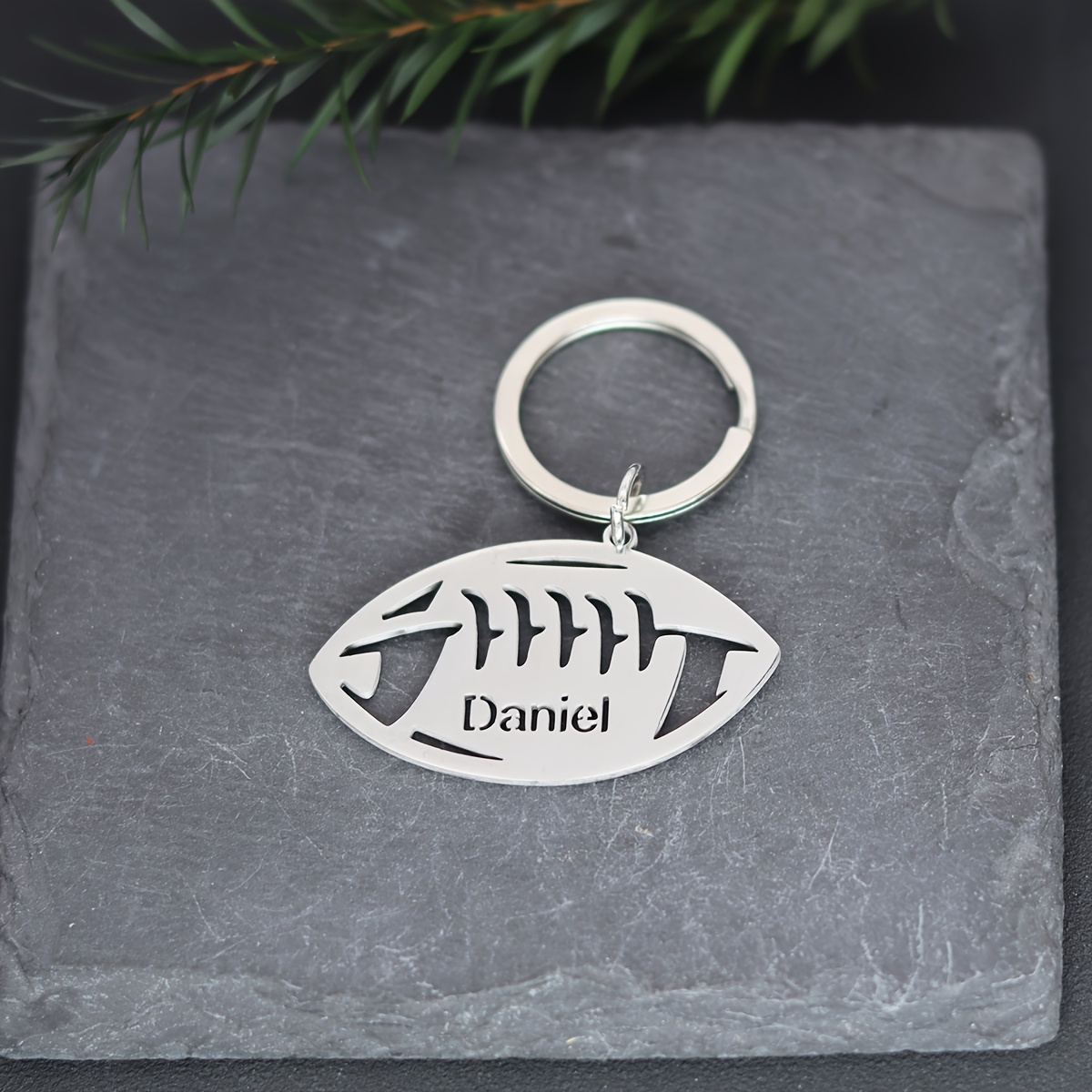 TEMU Custom Laser-engraved Ball Keychain - Personalized Name Stainless Steel Durable Sports Gift For Men, Fashionable Fan Accessory, Accessories