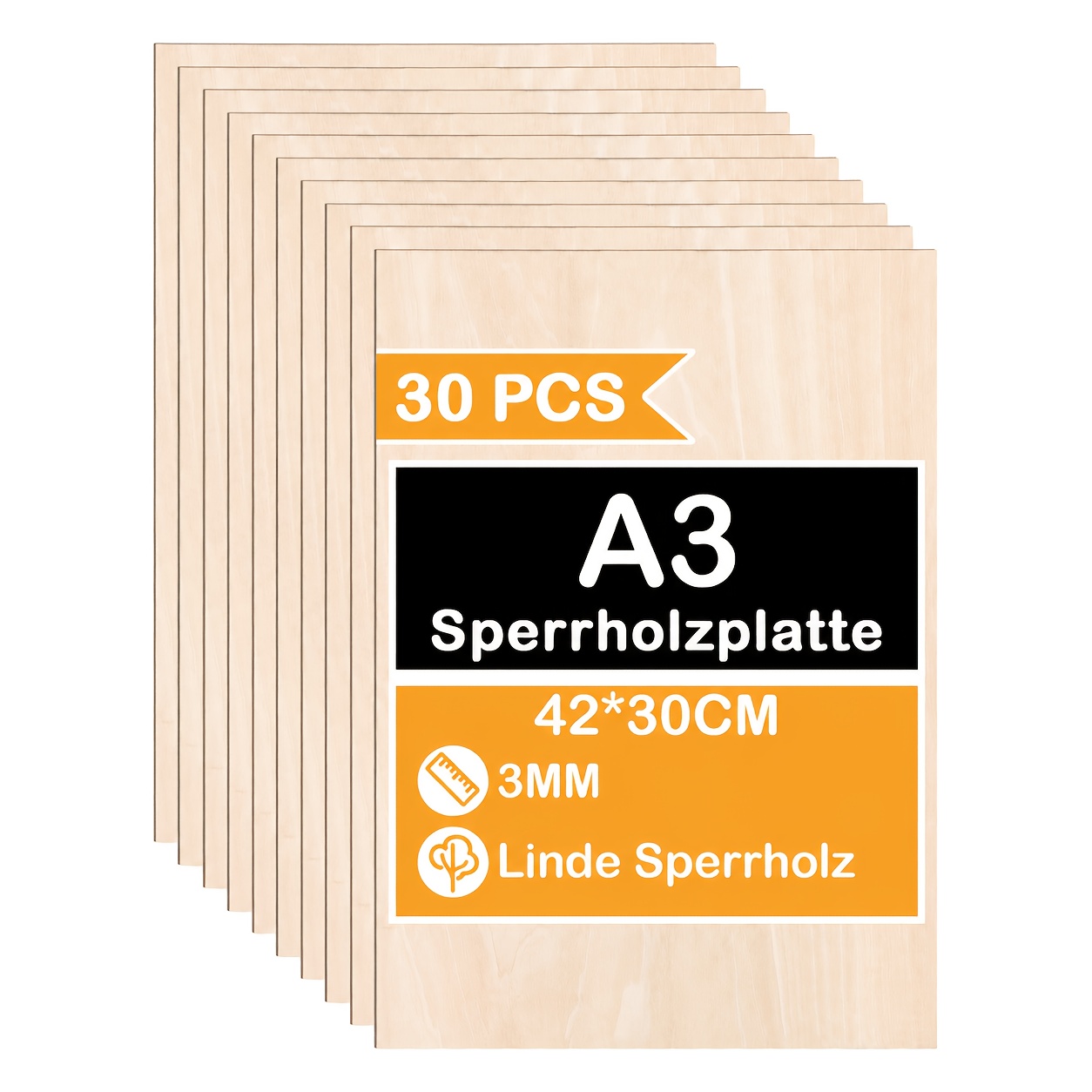 30pcs Set Of Linden Plywood Wood Panels For Craft Projects, Suitable For Laser Cutting, Engraving, Model Making, And Projects