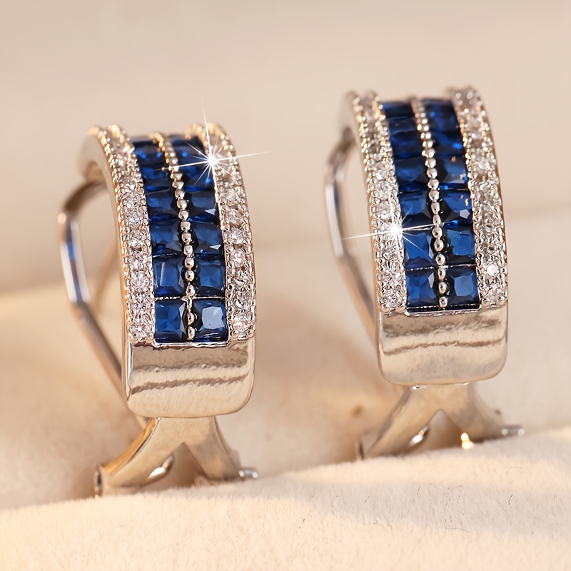 Women's Dazzling Blue/White Cubic Zirconia Stud Earrings