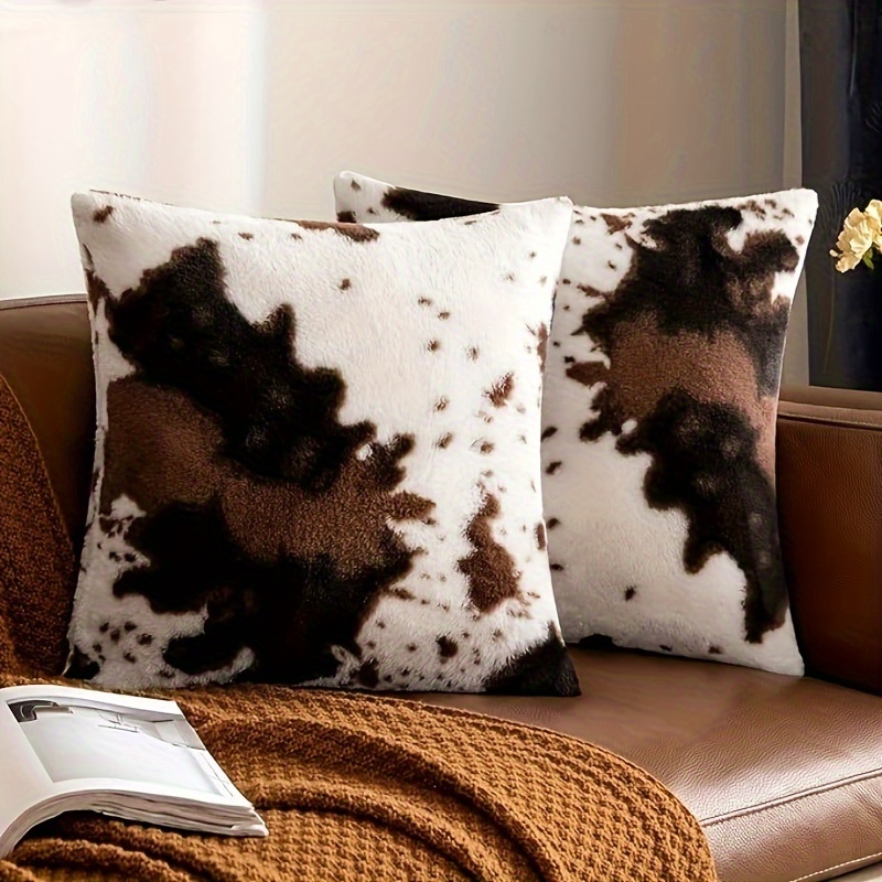 

2pcs Cowhide Pattern Throw Pillow Covers, Style, 18x18 Inch, Hand Washable, Zipper Closure, Woven Polyester, For Various Room Types