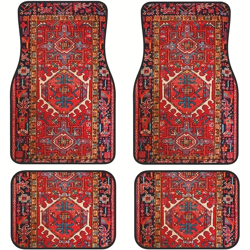 Image of 4pcs Car Floor Mat Set, Vintage Oriental Turkish Persian Carpet Design, Non-slip Decorative Carpet, Suitable For Cars, Suvs, Trucks, And , Universal Size