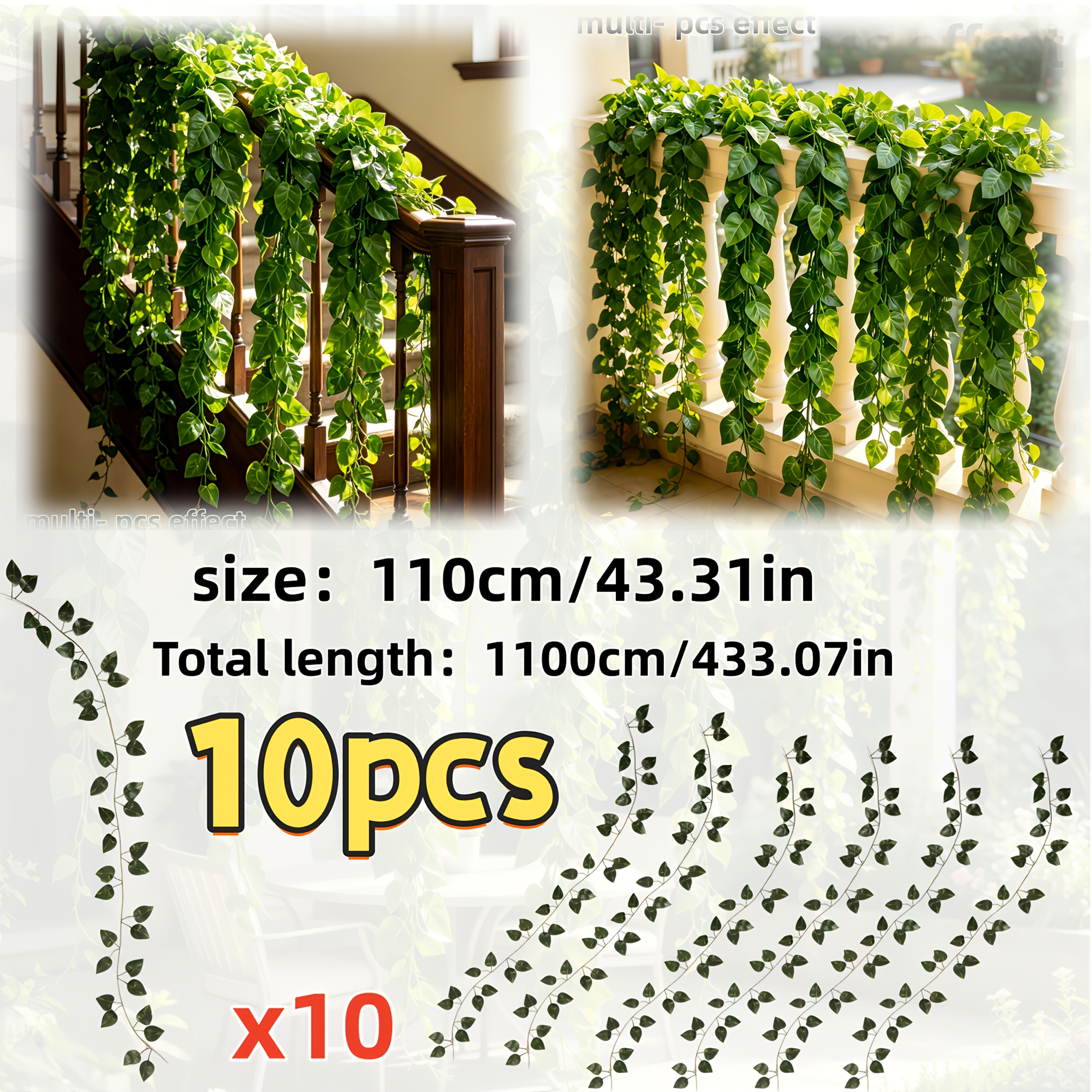 TEMU 433.07 Inch Extra-long Artificial Pothos Leaf Evergreen Ivy Garland, Flexible Artificial Foliage Vine, Fake Leaf String For Ceiling, Wall,