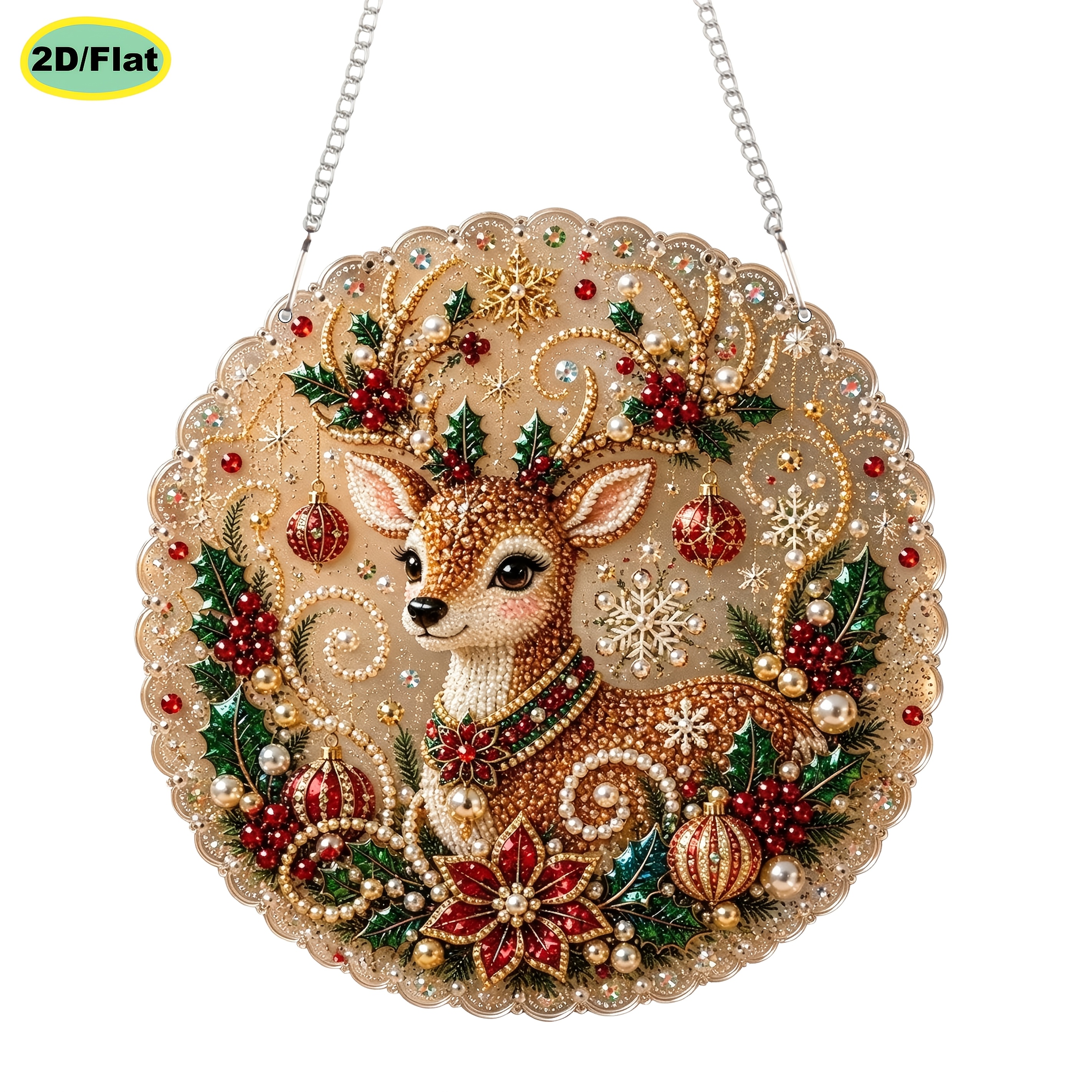TEMU Christmas Reindeer 5d Pearl Diamond Painting Acrylic Pendant 2d Flat Tag Full Set Drill Materials Bag Beginner Friendly Stress Relief Christmas