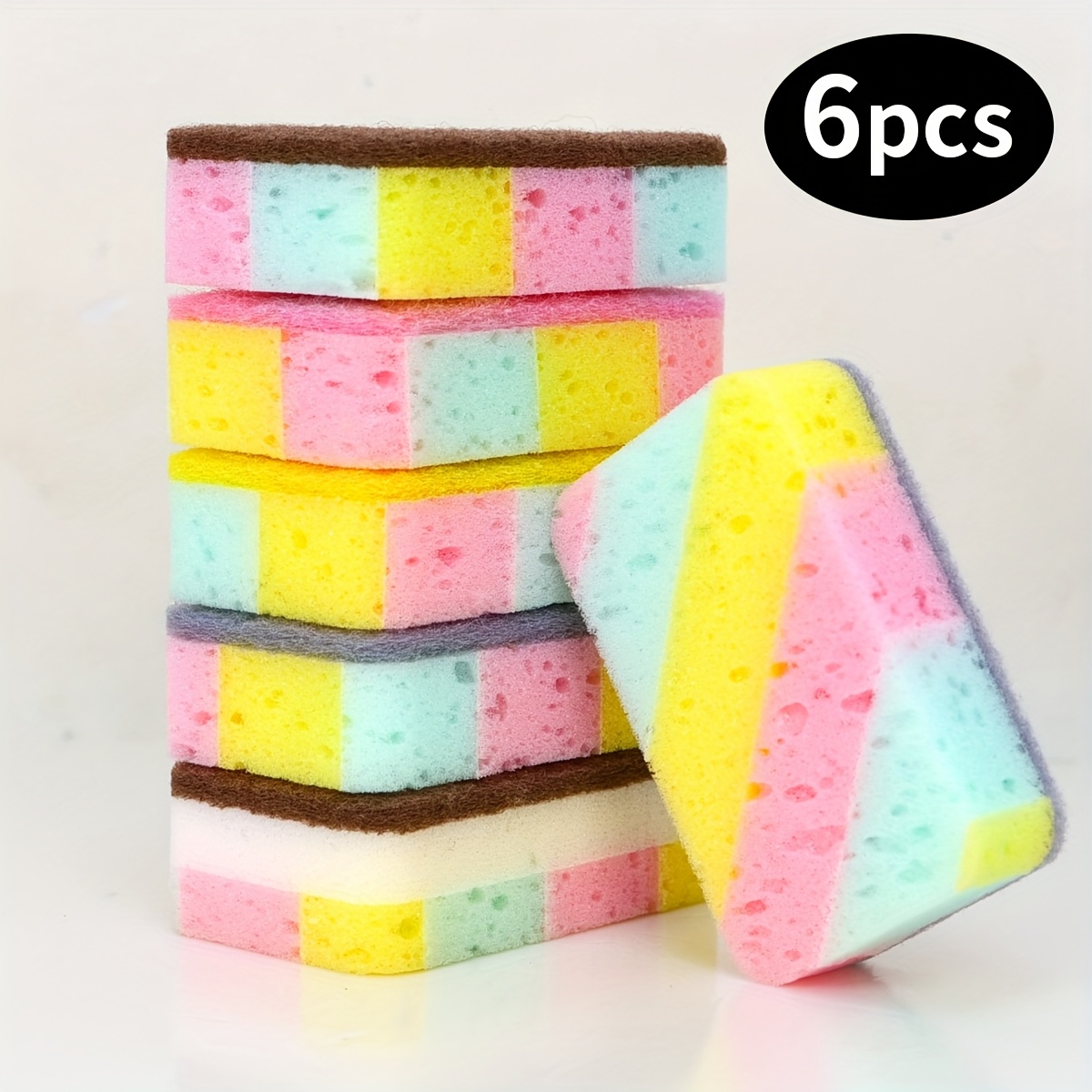 Image of 3/6/12-piece Kitchen Contrast Color Dishwashing Dual-sided Scouring Sponges, Heavy-duty Stain Removal Dishcloths, Thickened Scouring Pads, Colors Random