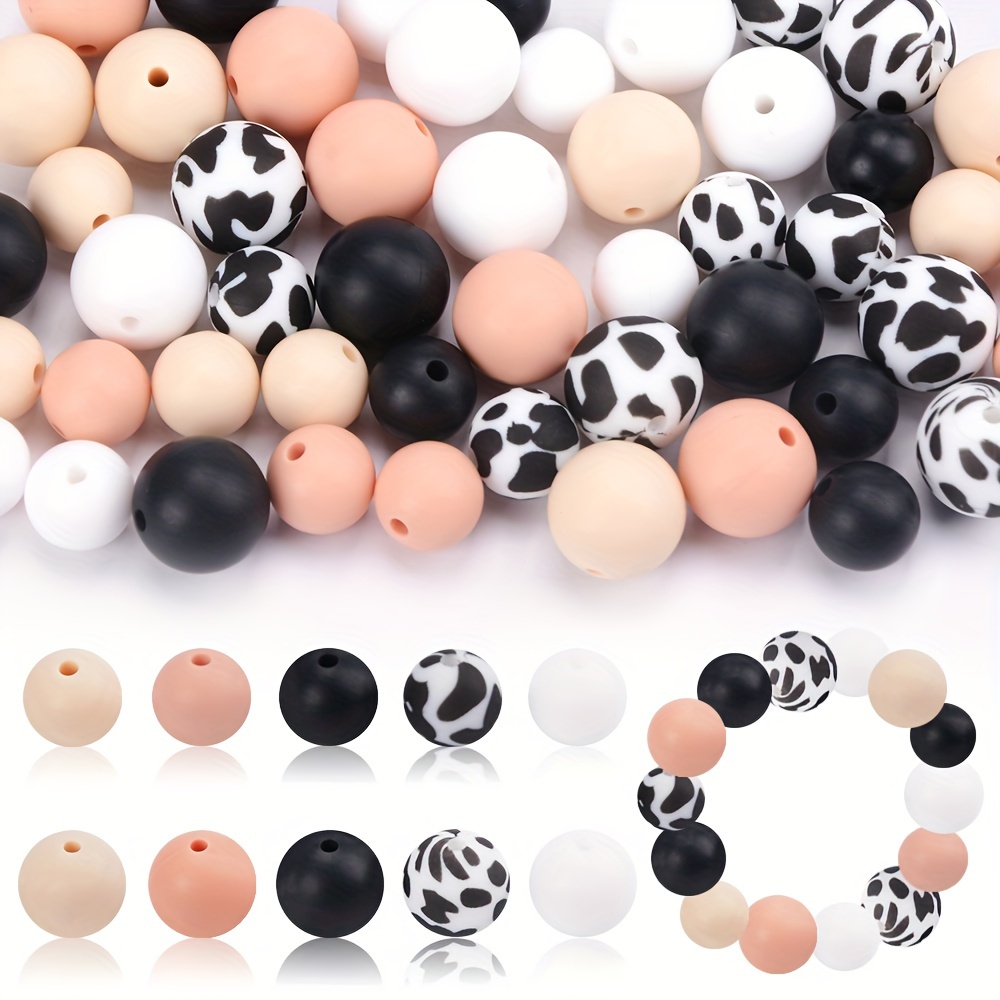 

100pcs Silicone Bulk 15/ 12mm Printed Rubber Beads Various Styles And Colors Kit For Diy Key Bag Chain Bracelet Necklace Beaded Pen Decors Accessories