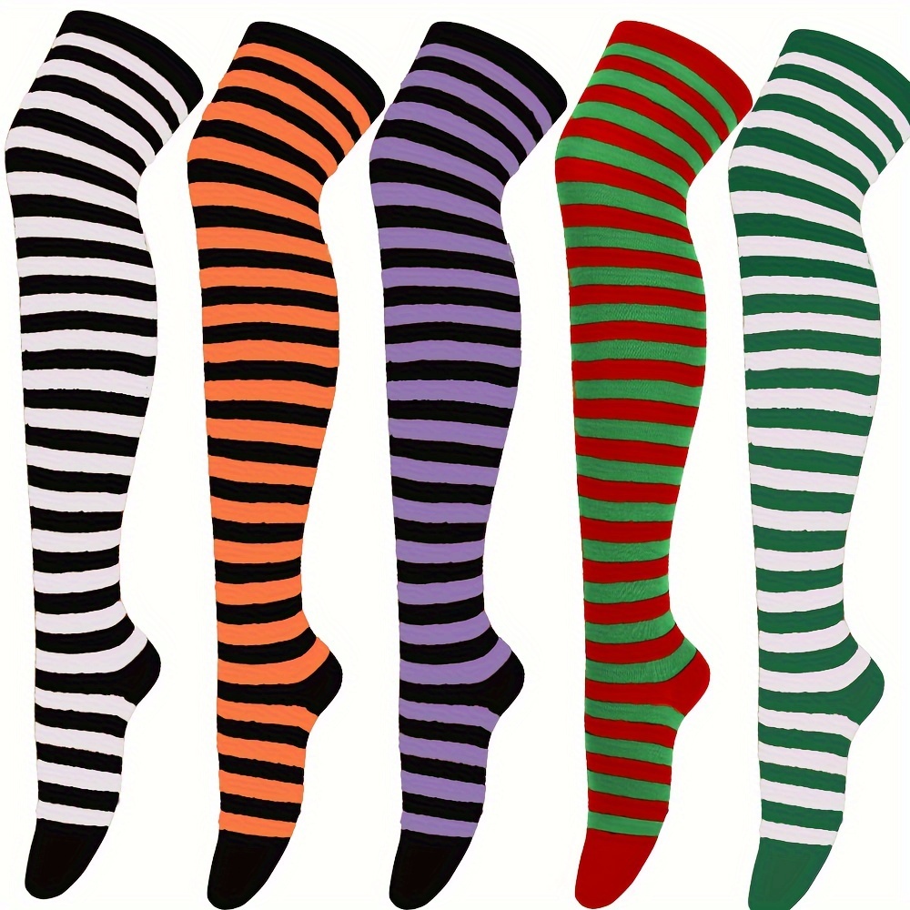 

Women's Over-the-knee Socks, 1 Pair/3 Pairs/5 Pairs, Halloween & Christmas Striped, Polyester & Spandex , Hand Washable, Knit Fabric, Fits Us 5.5-8.5