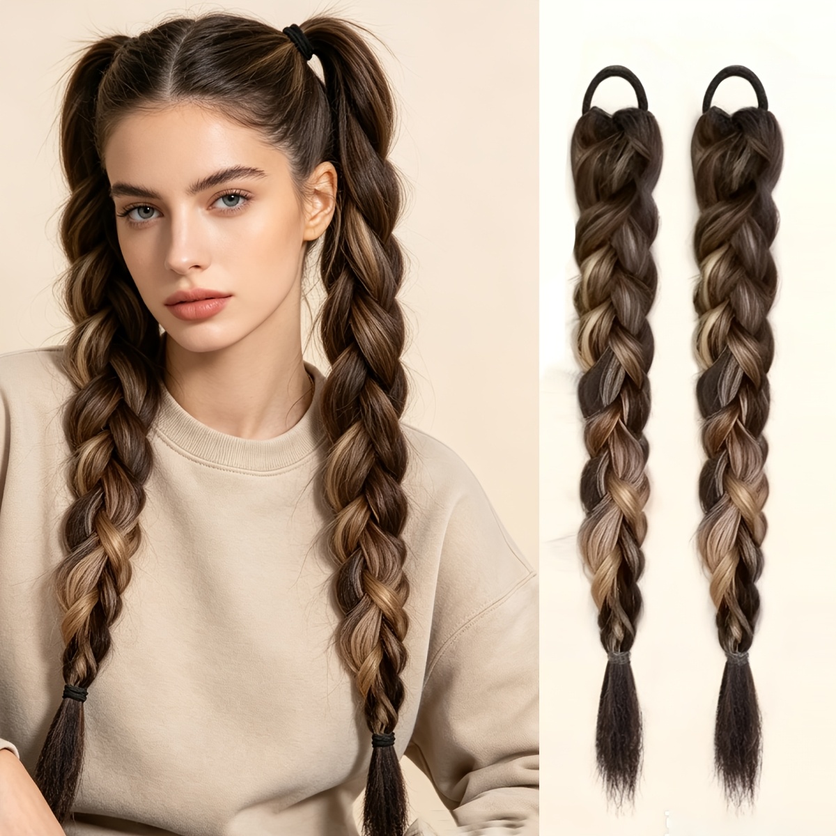 TEMU 2pz Extension per Capelli a Intrecciata Ombre Lunga da Donna Adatte a Tutti i Tipi di Capelli, a Scatola Marroni a Bionde con Fascia , Posticci
