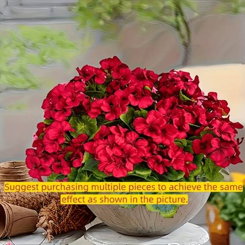 180pcs Uv-Resistant Geraniums - Artificial Flowers with Green Leaves, Suitable for Indoor And Outdoor Decorations, Gardens, Patios, Home Centerpieces, Graduations And Thanksgiving, No Maintenance Needed